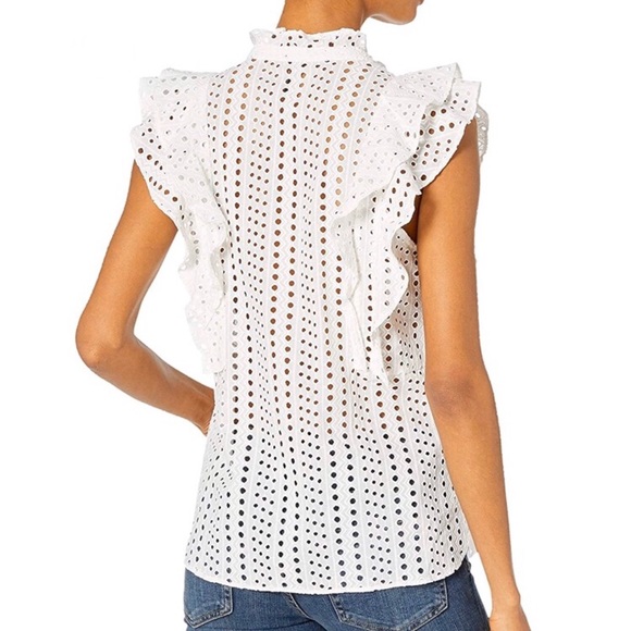 NWT BCBGMaxAzria Addie Eyelet Ruffle Front Top - Picture 2 of 8